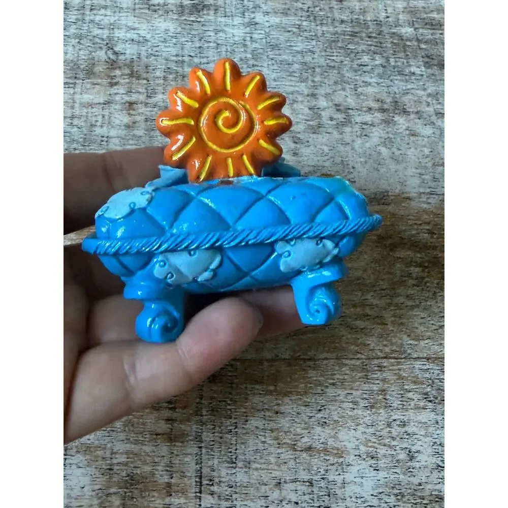 Vintage Y2K Claires Blue Orange Ceramic Sun Trinket Mini Treasure Box Celestial